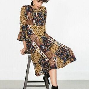 Zara Shift Dress Patchwork Print Size Small